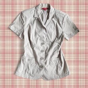 Short Sleeve Tan Button-Front Women's Blazer